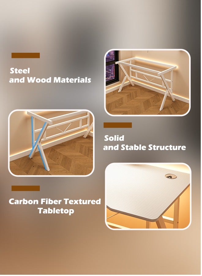 زانوتا طاولة مكتب على شكل حرف K مريحة مكتب دراسة مكتب واسع، طاولة مكتب منزلي، مكتب ألعاب، طاولة كمبيوتر طاوله قيمنق طاولة دراسة مع سطح مكتب من ألياف الكربون مثالية للطلاب واللاعبين،أبيض - Image 5